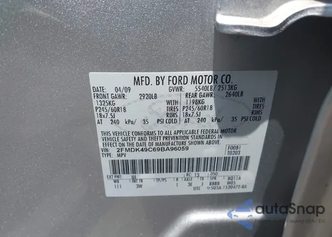 2009 Ford Edge Limited from USA, damaged, VIN 2FMDK49C69BA96059
